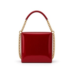 Sac à main de luxe en cuir verni rouge cerise pour femme, sac de soirée structuré mini avec bandoulière chaîne, personnalisable OEM, vente en gros - Product Image 1