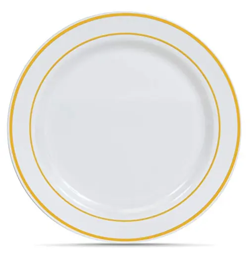 6 Inch White with Colored Rim Salad Dessert Plates Premium Hard Plastic Appetizer Dishes Small Party Serving Cake Plates