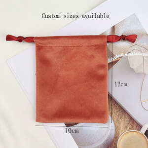 Sac à cordon en velours épais orange-rouge, pochette cadeau en flanelle douce pour bijoux, cosmétiques, cadeaux de mariage, taille/logo personnalisés - Product Image 5