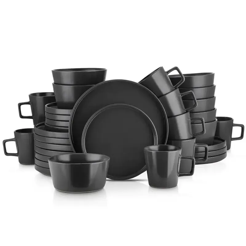 Service de table de luxe Style occidental, ensemble de vaisselle de couleur noir mat, 16 / 24 pièces, Service de table pour 4 ou 6