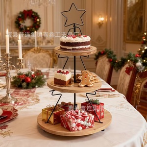 Christmas <b>Tree</b> Shaped 3 Tier Cake <b>Stand</b> Wooden Dessert Tray For Holiday Party Display - Product Image 2