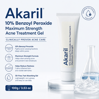 Akaril 100g Peróxido de Benzoilo 10% Gel para el Tratamiento del Acné, Máxima Potencia, Sin Aceite, Absorción Rápida, Probado por Dermatólogos