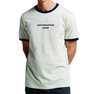 Men's Customized Logo Sport Tee <b>Shirt</b> Long Knitted Cotton <b>Ringer</b> <b>T</b>-<b>Shirt</b> Contrast Collar Hoops Blank Short Sleeves Printed - Product Image 1