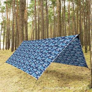 Bâche de protection Woqi 365x300 cm en nylon imperméable pour camping extérieur, motif camouflage bleu, tissu de tente carré - Product Image 1