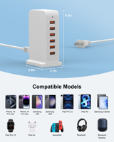 Chargeur de bureau universel 6 ports USB QC3.0 50W Charge rapide Matériel ABS ignifuge pour écouteurs, téléphones mobiles et montres intelligentes