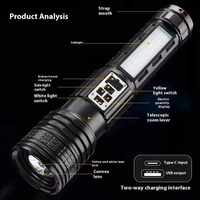 Lampu Senter Cob Terlaris, Cahaya Kuat, Portabel, Dapat Diisi Ulang, Lampu Led Terang, Baterai Isi Ulang untuk Berkemah, Led Putih Hitam