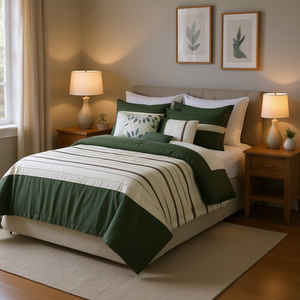 Ensemble de couette classique en coton 7 pièces, design rayé, rembourrage en polyester, lavage en machine, literie pour la maison - Product Image 2