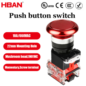 Interrupteur à bouton-poussoir HBAN Mushroom Red Head 22 mm en aluminium IP65 10A 660V, interrupteur momentané pour applications industrielles et automobiles - Product Image 1