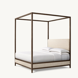 Lit à baldaquin élégant et moderne en chêne clair avec tête de lit capitonnée et panneaux de base intégrés pour chambre à coucher, fabrication OEM personnalisée - Product Image 5