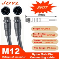 Câble de connexion étanche IP68 JOYL M12 1m 2*1mm 110V 8A, rallonge mâle pour éclairage LED extérieur de stations balnéaires