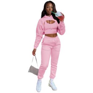Solid Color Pockets <b>Thin</b> <b>Hoodie</b> Sport Joggers Two Piece Pants Set Women Fashion - Product Image 1