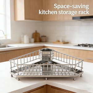 Égouttoir à vaisselle d'angle triangulaire en acier inoxydable XDRD pour comptoir de <span class=keywords><strong>cuisine</strong></span> avec porte-ustensiles et bac de récupération des eaux - Product Image 5