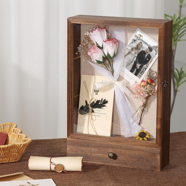 Wooden Photo Storage Box for Pictures Flowers Pet Memorial Wedding Bouquet Wooden Photo Box Photo Flip Book Wooden Box