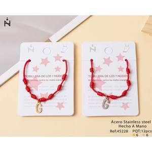 Tobillera con nudo de siete estrellas, letra G, acero inoxidable, hecha a mano, con cuerda roja, pulsera con dije para mujer, joyería de moda, regalo. - Product Image 1