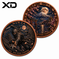 Pièce de collection en cuivre fin .999 de 1 once, avec relief 3D, représentant un ninja sautant sur un toit en tuiles, motif Masqué Grove, pour les studios d'arts martiaux, la décoration et comme cadeau
