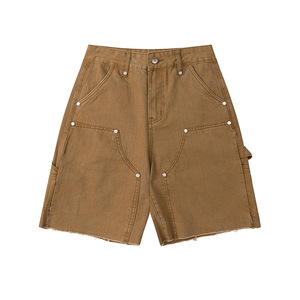 <span class=keywords><strong>Shorts</strong></span> Cargo da <span class=keywords><strong>Uomo</strong></span> Stile Carpenter in Twill di Cotone 100% <span class=keywords><strong>Denim</strong></span> Nero Effetto Consumato Vintage Streetwear Personalizzati - Product Image 3