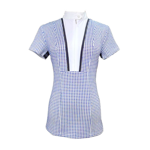 T-shirt d'été en maille de soie/coton pour l'équitation, col montant, boutons décoratifs, logo diamant, respirant, frais, personnalisable - Product Image 1