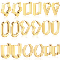 Boucles d'oreilles clips unisexes en acier inoxydable, exclusives transfrontalières, de luxe léger, polies à la main, électroplaquées, avec pierre naturelle et design géométrique