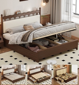 Cama de Plataforma em Madeira Maciça com Cabeceira Estofada Ondulada e Conjunto de Criados-Mudos – Conjunto de Móveis Modernos e Minimalistas para Quarto - Product Image 1