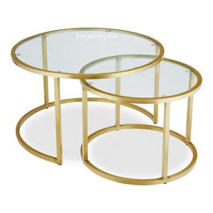 Table basse de luxe en métal doré et verre brillant Design moderne avec marbre et fonction de nidification pour meubles de salon à la maison - Product Image 1