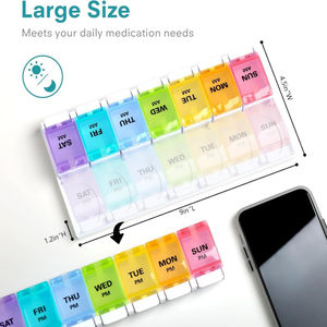 Wholesale 14 Compartment 7-Day Weekly Pill Organizer <b>Storage</b> <b>Box</b> with Plastic PP <b>Material</b> - Product Image 4