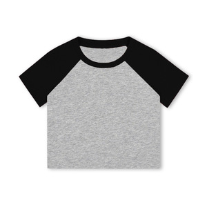 T-shirts courts pour femmes avec logo personnalisé, impression sur coton, broderie, style Y2K, manches raglan, manches courtes contrastées - Product Image 4