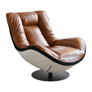 Fauteuil inclinable vintage en cuir huilé ciré, pivotant et inclinable, pour salon ou balcon, design élégant - Product Image 2