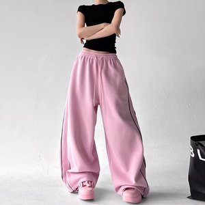<span class=keywords><strong>Pantaloni</strong></span> da <span class=keywords><strong>donna</strong></span> rosa a gamba larga, oversize, stile streetwear, <span class=keywords><strong>con</strong></span> elastico in vita e coulisse, vita alta, modello baggy <span class=keywords><strong>con</strong></span> strisce <span class=keywords><strong>laterali</strong></span> - Product Image 6