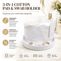 Organisateur de salle de bain 3-en-1 : support pour cotons-tiges et tampons, distributeur de Q-tips, boîte de rangement pour maquillage avec plateau à bijoux