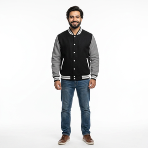 Wholesale Customized Men's Varsity <b>Jacket</b> Premium Quality New Arrival <b>Slim</b> <b>Fit</b> Winter Stand Collar Front Logo - Product Image 1