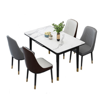 Ensemble de salle à manger moderne de luxe rectangulaire 4 places 6 pièces, table à manger en marbre, chaises à dossier solide, durable, pour la maison et les restaurants