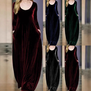 Vestido Largo de Terciopelo para Mujer, Talla Grande, Cuello Redondo, Estilo Línea A, Elegante, para Fiesta o Noche, Dropshipping Shopify - Product Image 5