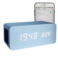 Multifunctionele Home Decor Dc Power Nachtkastje Draadloze Telefoon Oplader Led Wekker Blue Tooth Houten Klok Met Speaker