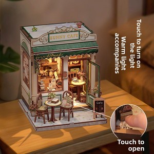 2026 Sky Blue Coffee Street City Cottage Rincón <span class=keywords><strong>de</strong></span> lectura <span class=keywords><strong>de</strong></span> madera, Rompecabezas 3D, Escena en miniatura para ensamblar DIY, Decoración <span class=keywords><strong>de</strong></span> mesa para adultos, Venta al por mayor - Product Image 2