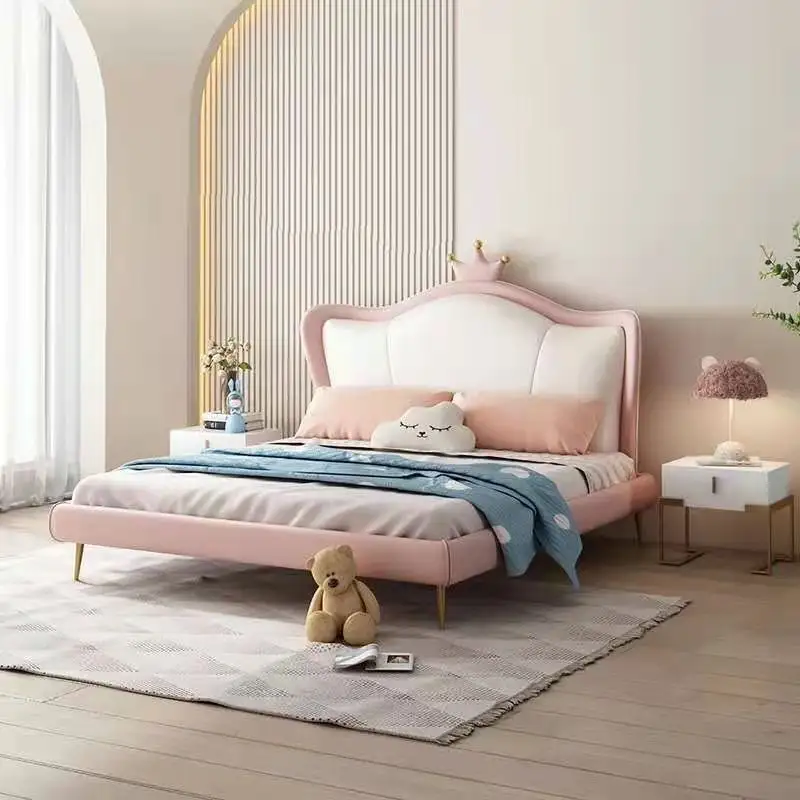 Moderne Mode Geel Mooie Prinses Bedden Lederen Gestoffeerde Kinderen Bed Kids 'Bedden