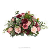 2026 Fleurs Artificielles Romantiques, Chemins de Table et Centres de Table en Roses Bourgogne et Roses Roses pour Décoration de Fond de Mariage et Cabine Photo
