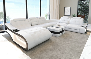 L-förmige moderne funktionelle Wohnzimmer-Sofas aus schwarz-weißem Leder für zu Hause - Product Image 4