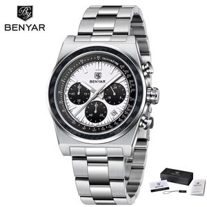 Reloj de Pulsera de Cuarzo para Hombre BENYAR BY-5229M de Acero Inoxidable, Cronógrafo, Calendario, Reloj de Pulsera de Lujo a Prueba de Agua para Hombre + Caja - Product Image 1