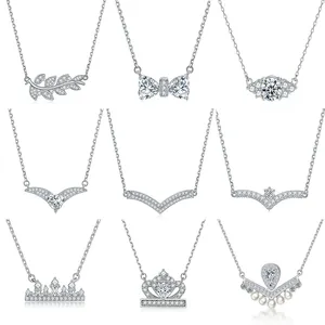 SKA 925 Silver Rings Layered Diamond Chain Drop Necklace Women Necklace