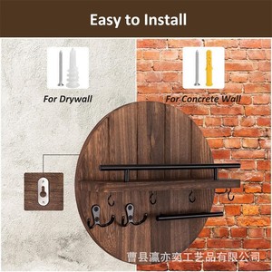 Wooden Round Wall <b>Hooks</b> Key Rack Storage Organizer With <b>Shelf</b> For Entryway Living Room Retro Color Wall Mounted Type - Product Image 5