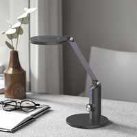 Lampe de bureau LED en aluminium avec abat-jour rond simple, éclairage latéral flexible contemporain, intensité variable en continu, alimentation électrique CC