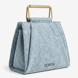 Women Denim Top Handle Handbag Structured Tote Purse Light Blue Casual Fashion Handbag For Daily Use - Product Image 2