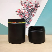 Emballages cosmétiques ronds en PET noir mat de 300 ml et 500 ml avec couvercle à anneau doré pour crème pour le visage et crème pour le corps