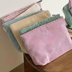 Corduroy Makeup Bag Custom Logo Multi Color Travel Cosmetic Storage Pouch Portable Skincare Wash Organizer <b>Purse</b> - Product Image 6