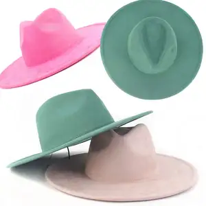 Shaped Men Panama Jazz Hat Men Suede Fabric Heart Top Felt Cap 9.5 CM Big Brim Jazz Fedora Hats