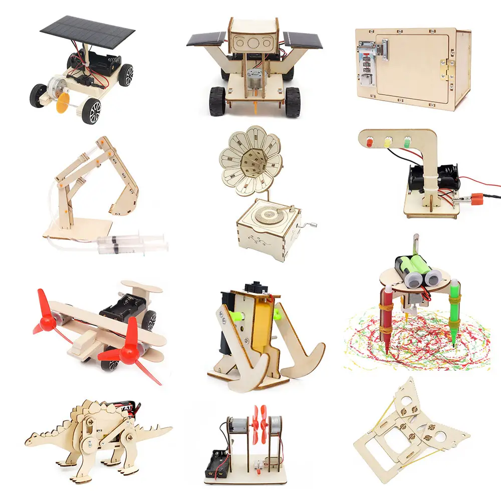 Hot Selling STEM Building Model DIY Science Kits Stem Toy Wooden Toys for Children Diy Wood Wooden Puzzle Solar Power