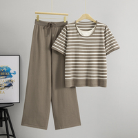 Ensemble Femme T-shirt Tricoté Ample Rayé et Pantalon Couleur Unie Nouvelle Collection Été 2026 – Vente en Gros pour Boutiques