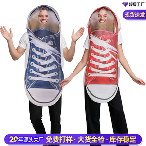 Ensemble de costumes de cosplay pour couple sur toile personnalisée pour Halloween, vente en gros d'usine, rayures bleues et rouges complètes, polyester, adulte, 14 ans et plus - Product Image 4