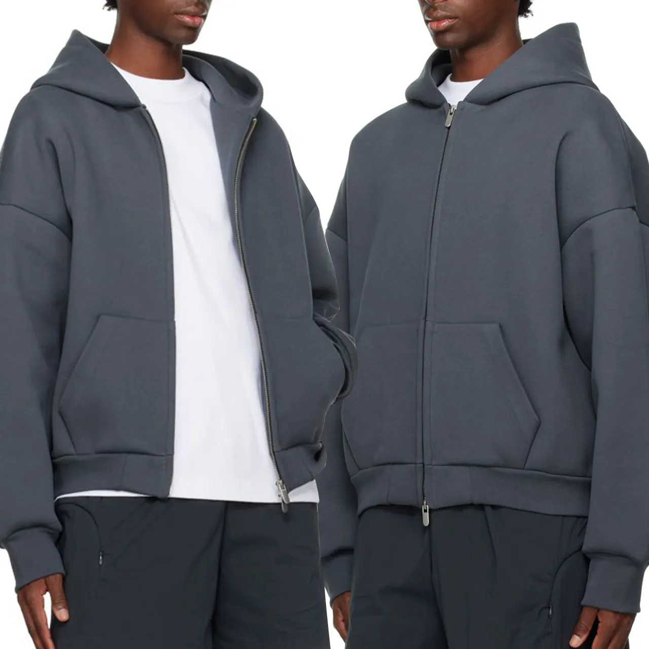 Luxury streetwear brand designer embossed embroidery acid washed zip up unisex boxy fit full custom hoodie for men