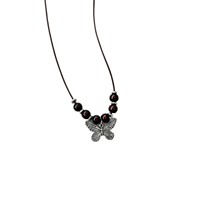 Nouveau Collier Long Polyvalent pour Femme, Style Chinois, en Corde Faite à la Main avec Perles en Bois et Papillon Argenté Vieilli Vintage